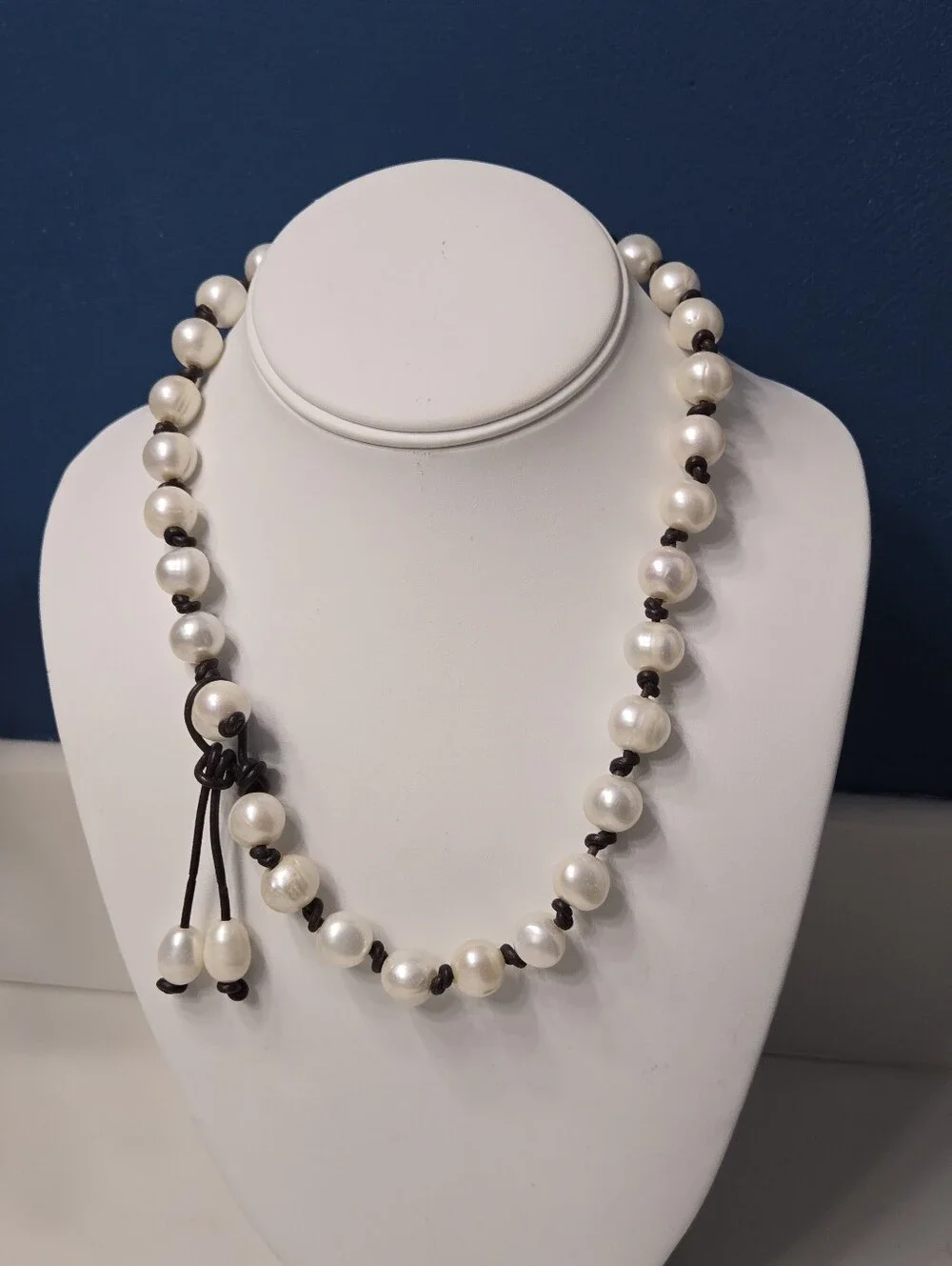 Artisan Fresh Water Pearl Necklace with Dark Brown Cord
